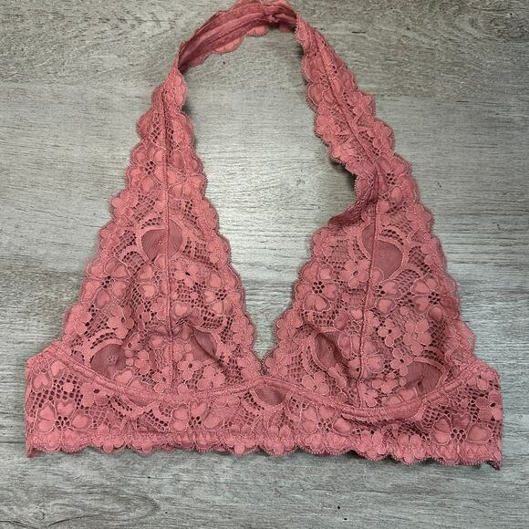 Free People Galloon Lace Halter Bra Bralette Mauve Pink Med - Picture 1 of 3